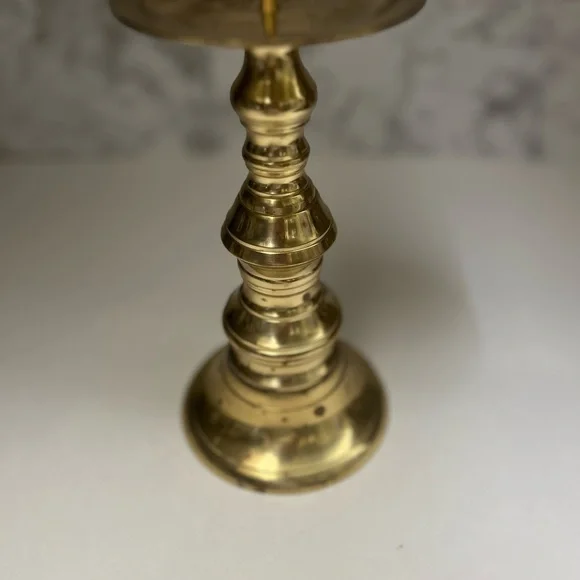 Vintage Large Solid Brass Pillar Candle Holder/Pedestal Candle Holder/Farmhouse - Picture 4 of 7